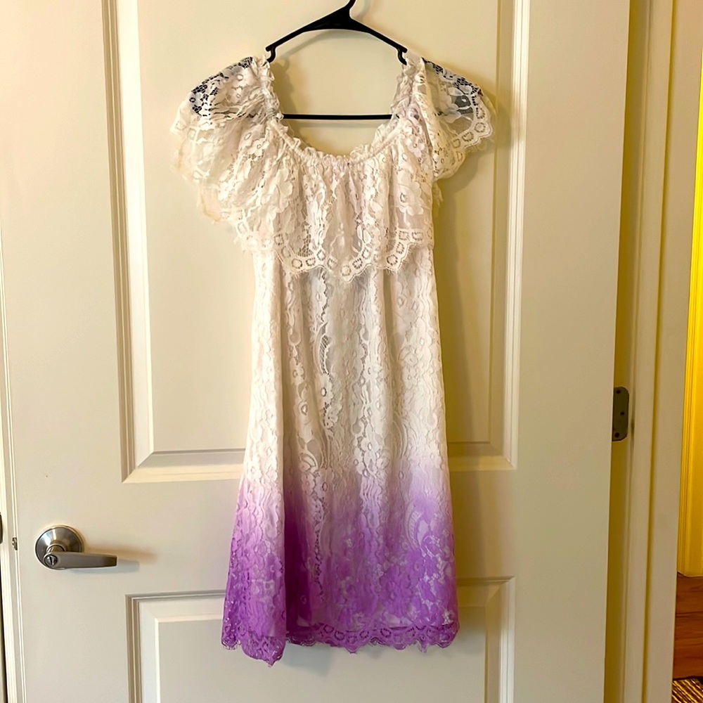 White and purple lace dress